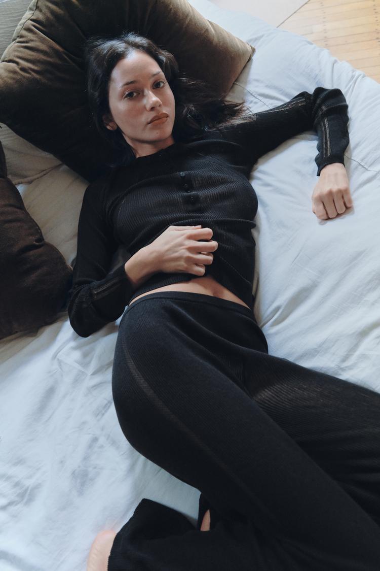 RIB KNIT BUTTON T-SHIRT