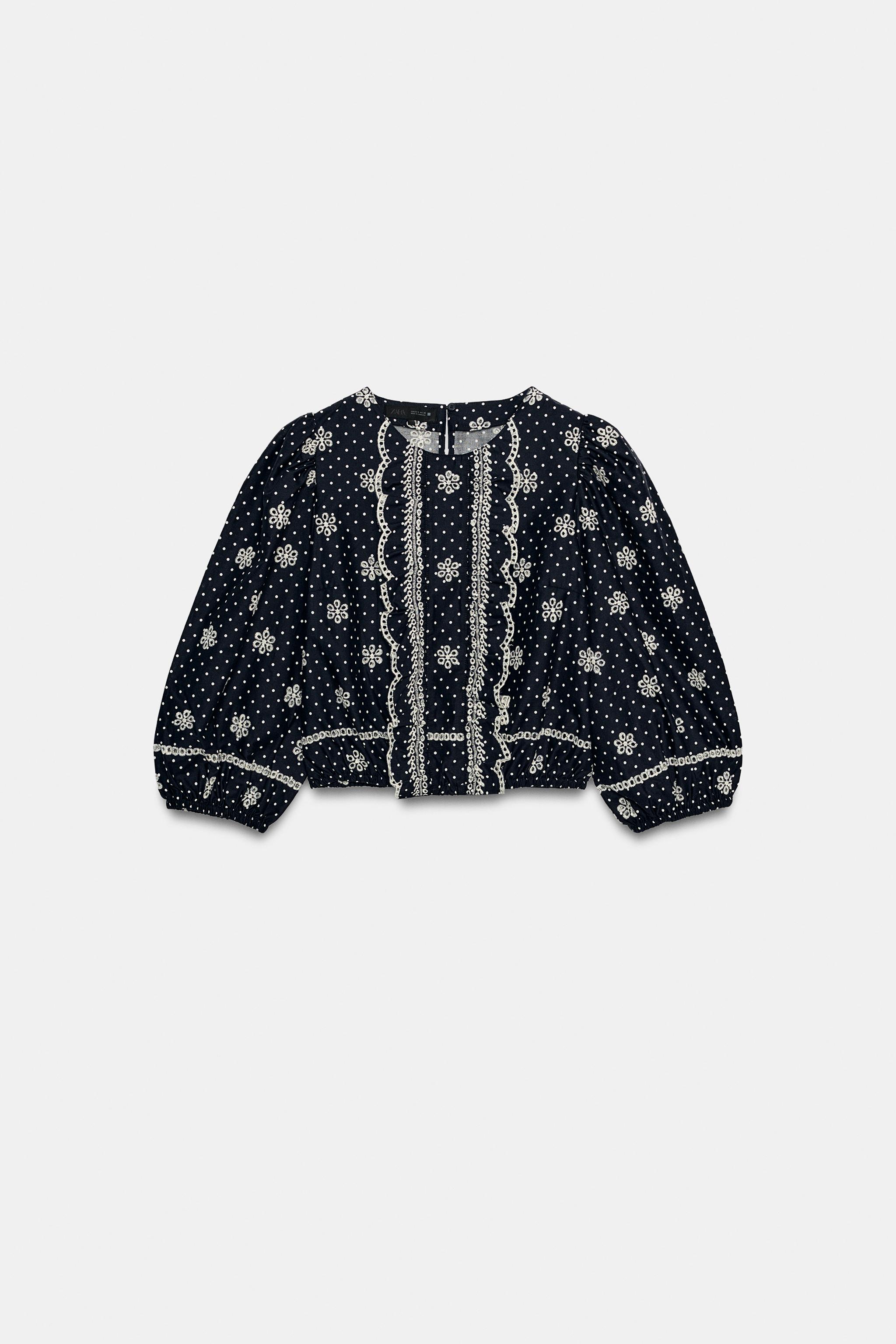 BLOUSE WITH CUTWORK EMBROIDERY AND DOTS