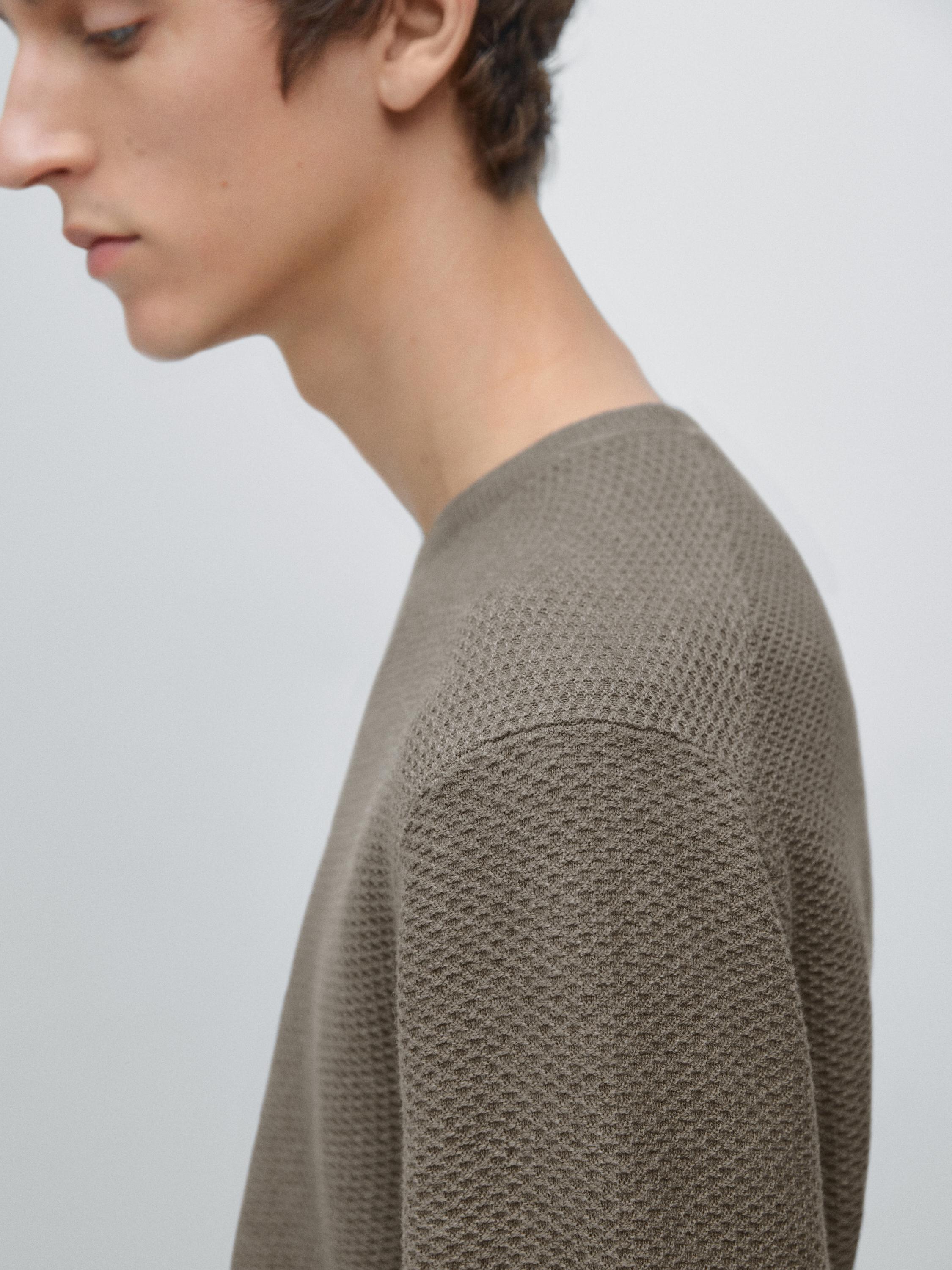 Textured cotton blend knit sweater