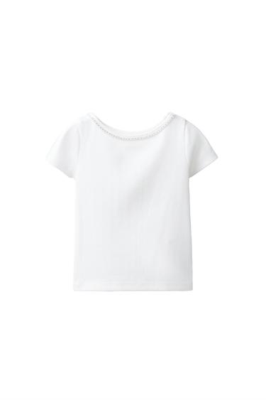 Zara JEWELED RIBBED T-SHIRT - White