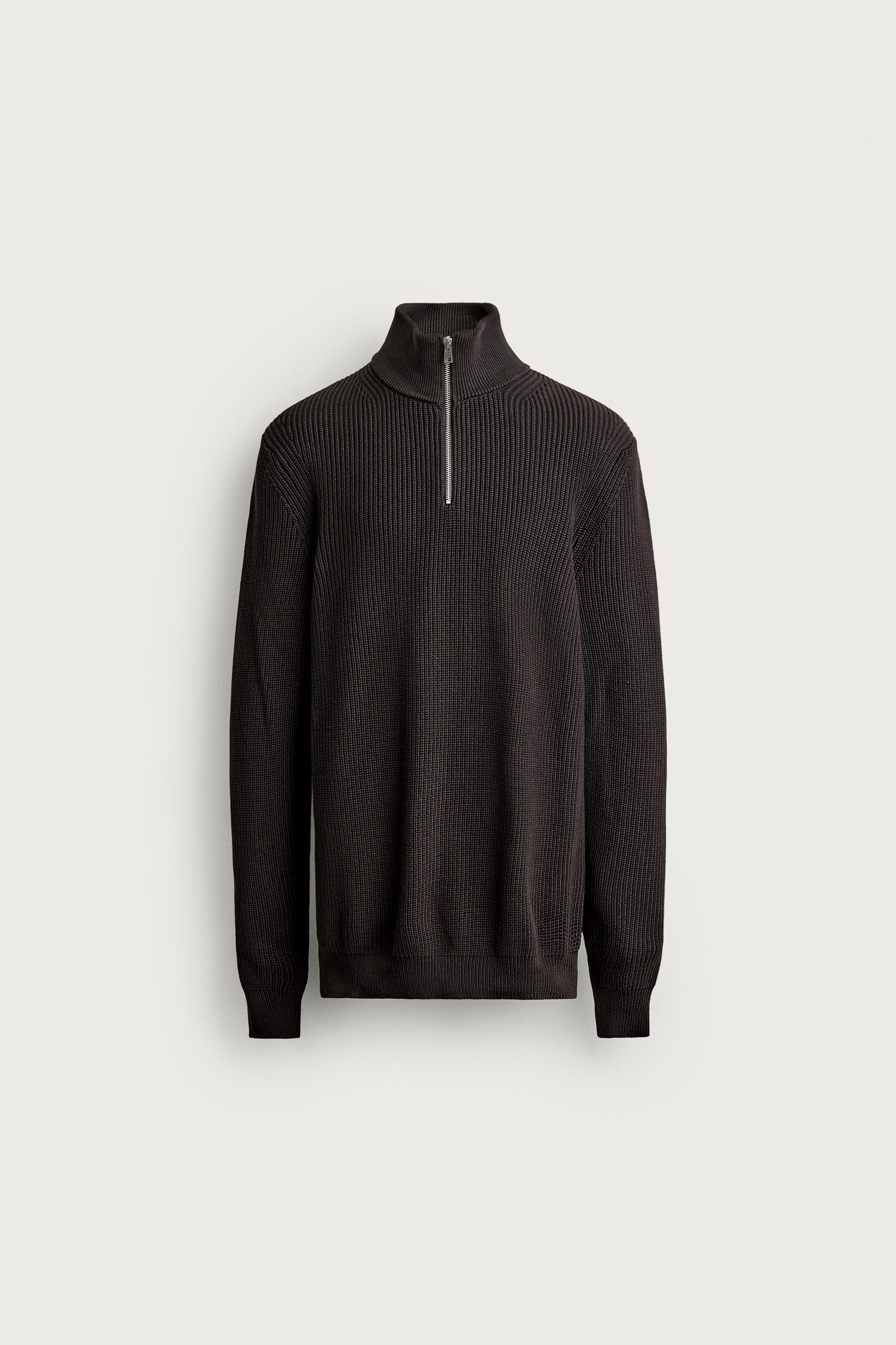 PURL KNIT QUARTER-ZIP SWEATER — Chocolate
