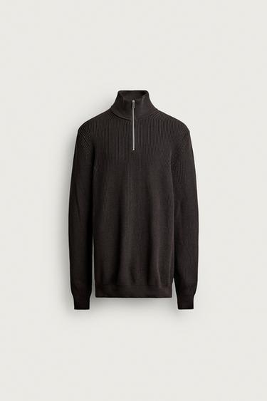 СВИТЕР ИЗ ХЛОПКА С МОЛНИЕЙ — ШОКОЛАДНЫЙ от Zara