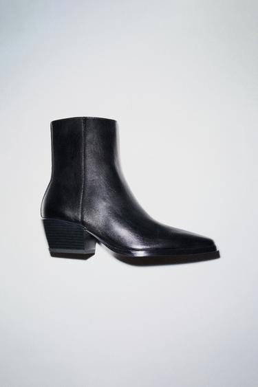 Zara WIDE LEATHER ANKLE BOOTS - Black