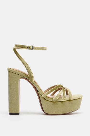 БАРХАТНЫЕ БОСОНОЖКИ НА ПЛАТФОРМЕ — Зеленый от Zara
