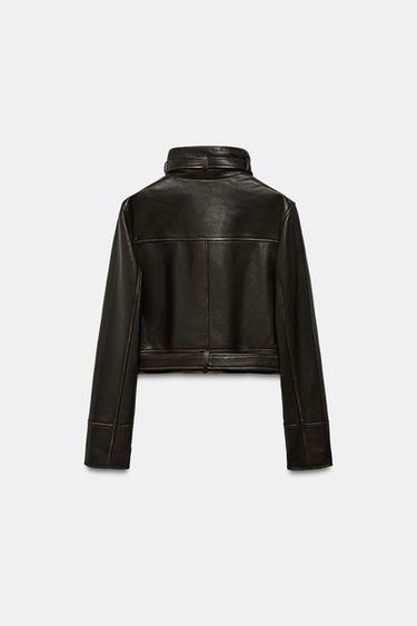 BLOUSON EN CUIR 100% USÉ - Marron foncé de Zara - Image 8