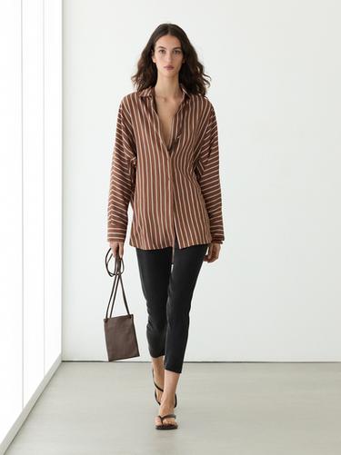 Zara Flowing striped shirt with batwing sleeves - Brown marl - Image 0