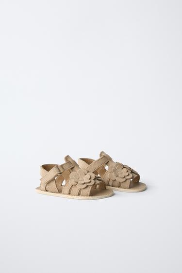 LEATHER SANDALS WITH FLOWERS - Sand Brown by Zara - Image 1