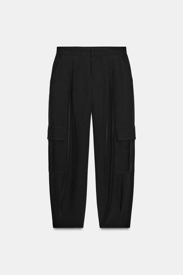 Zara TAPERED CARGO POCKET PANTS - Black