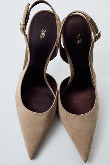 ASYMMETRIC SUEDE HIGH-HEEL SHOES - Beige by Zara