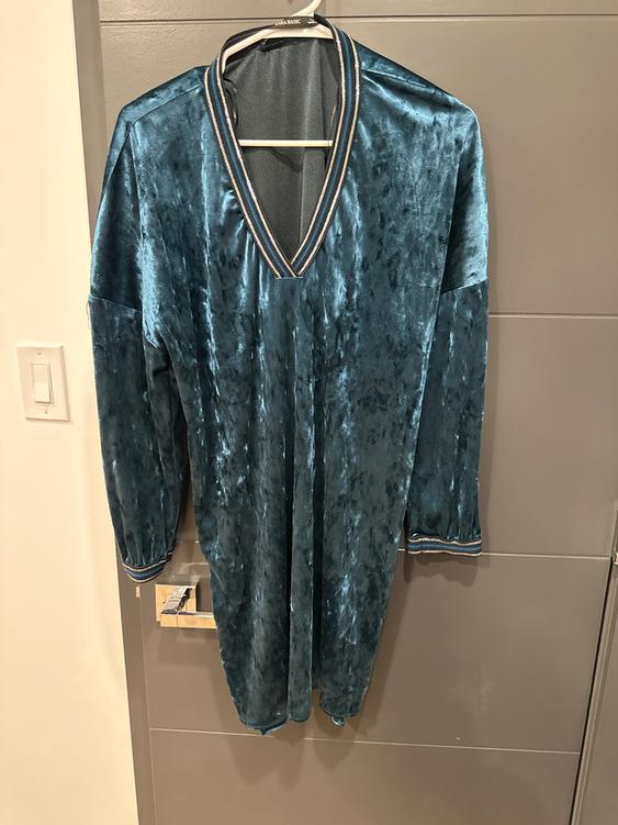 velvet blue dress zara WITH TRIMS SECOND HAND occasion:summer