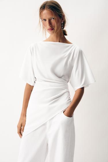 ASYMMETRIC DRAPED TOP - Oyster-white by Zara