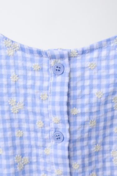 EMBROIDERED DAISY GINGHAM ROMPER - Blue by Zara - Image 3