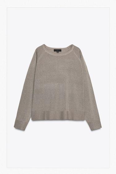 BASIC SWEATER WITH METALLIC THREAD - SAND/BROWN by Zara