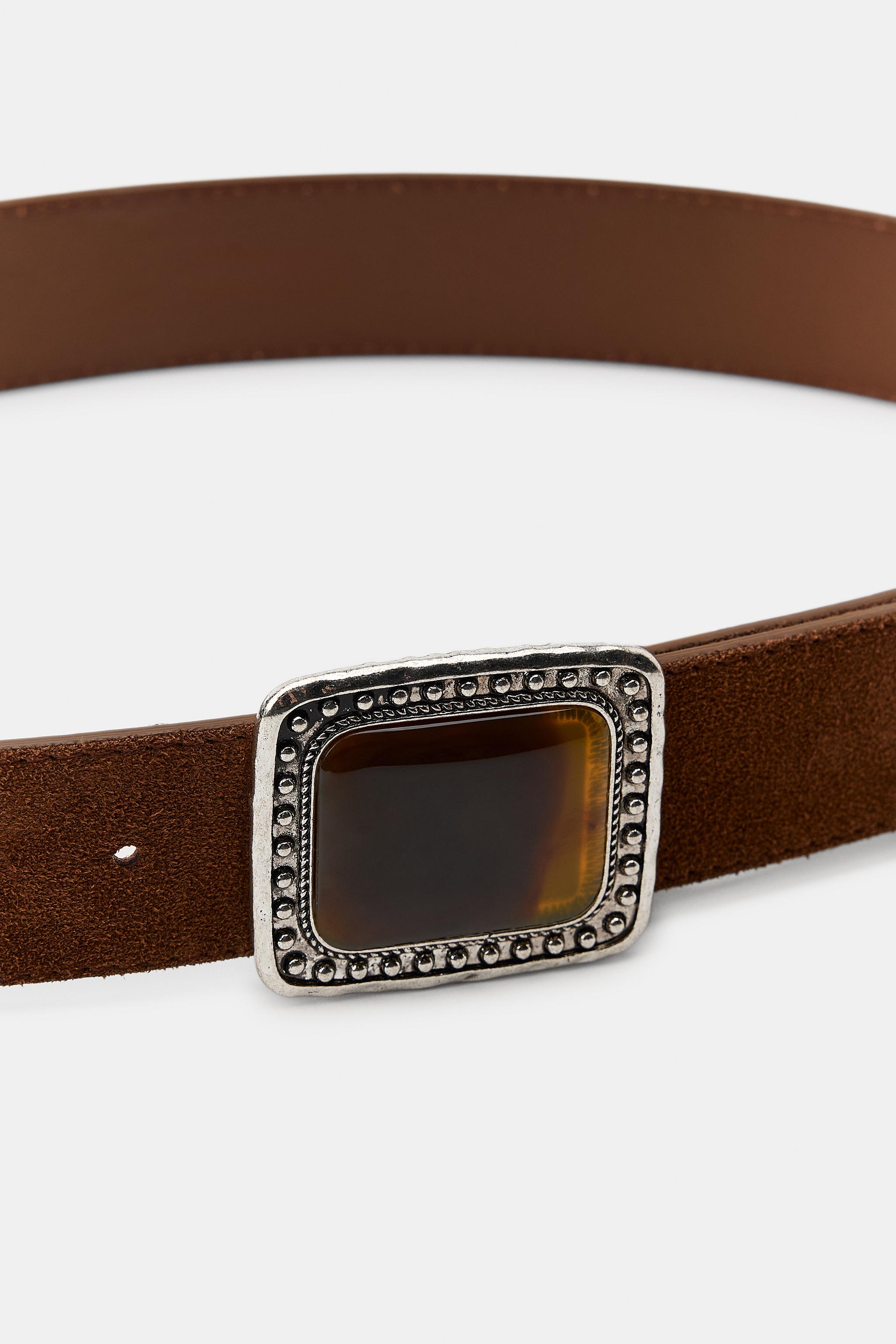 100% SUEDE LEATHER BELT WITH STONE BUCKLE
