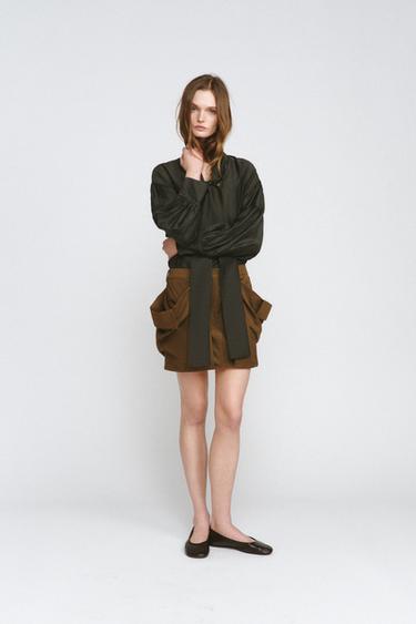 Zara SATIN EFFECT SHIRT WITH TIES ZW COLLECTION - Green