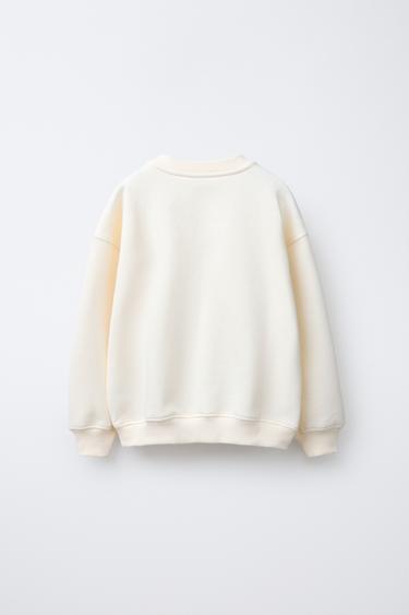 FLOCK TEXT PATCH SWEATSHIRT - Ecru by Zara - Image 1