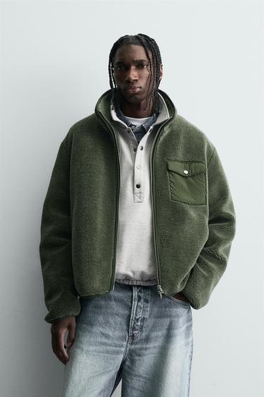 VESTE EFFET MOUTON BIMATIÈRE - Kaki de Zara