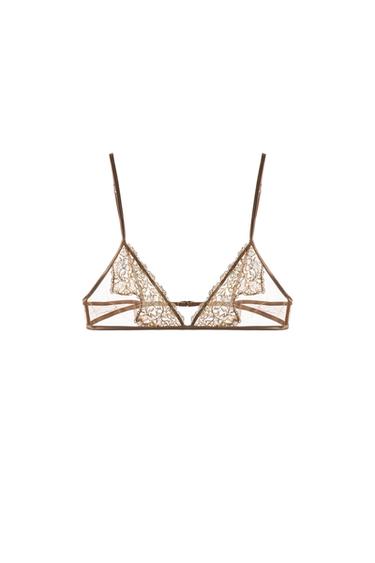 MESH AND LACE BRA - Beige-pink by Zara