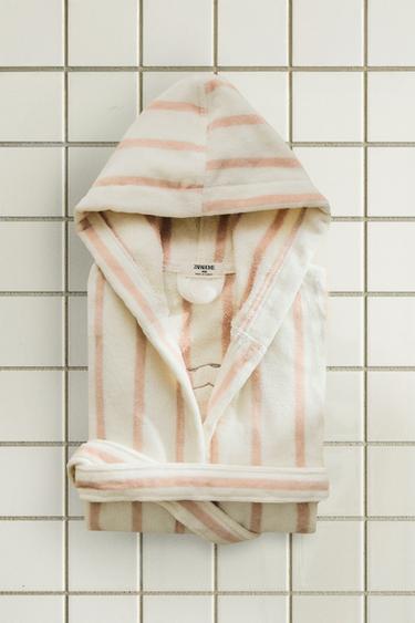 CHILDREN'S STRIPED SKATER DOG BATHROBE - Pink / White by Zara