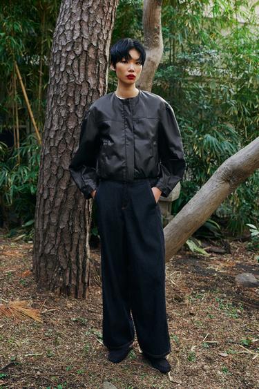 バルーン フェイクレザージャケットブラックZaraのバルーン フェイクレザージャケット - ブラック 