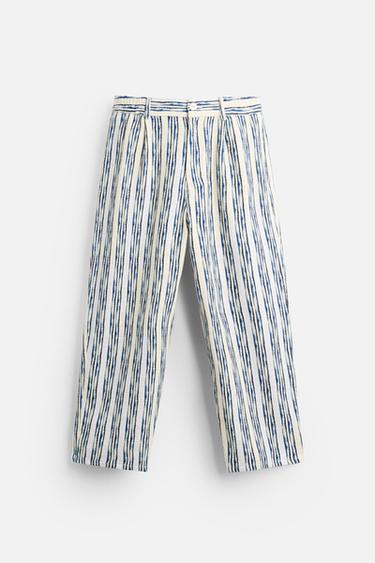 CALÇA JACQUARD LISTRADA - Azul / Branco da Zara