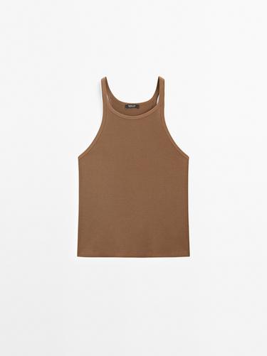 Débardeur 100 % coton à encolure américaine - Vison chiné de Zara