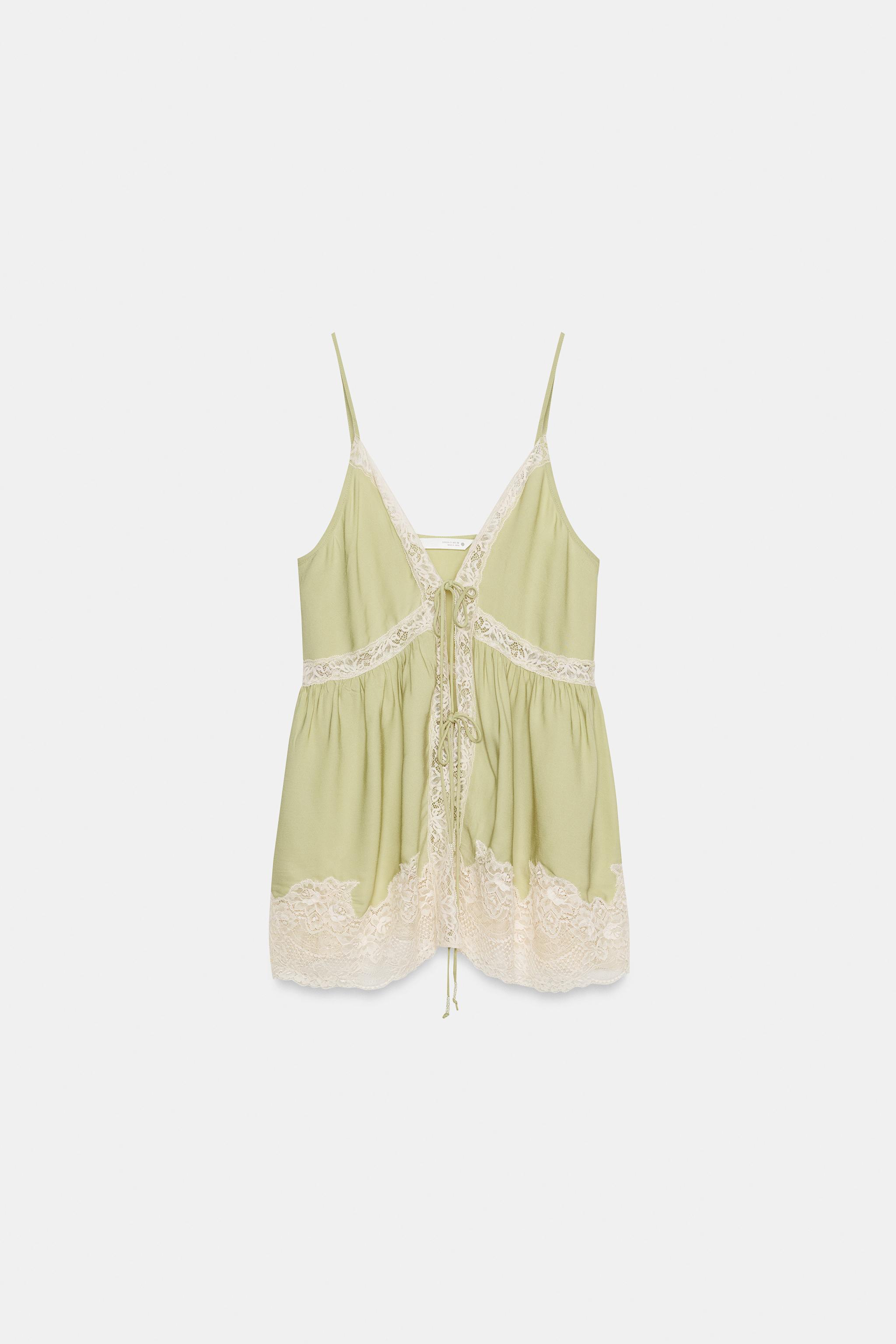 ZW COLLECTION LACE CAMISOLE TOP - Pistachio | ZARA Singapore