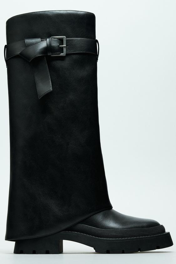 KNEE-HIGH GAITER BOOTS WITH BUCKLE - Black | ZARA South Africa