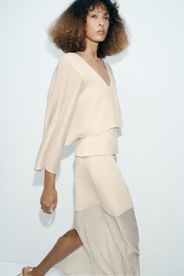 FALDA MIDI COMBINADA PUNTO - Crudo de Zara