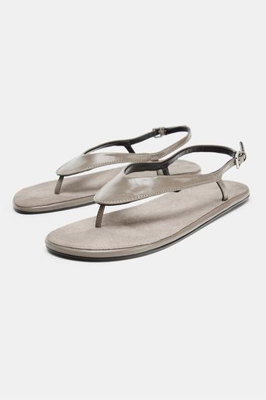 LIMITED EDITION FLAT LEATHER SANDALS - Grey by Zara - Image 3
