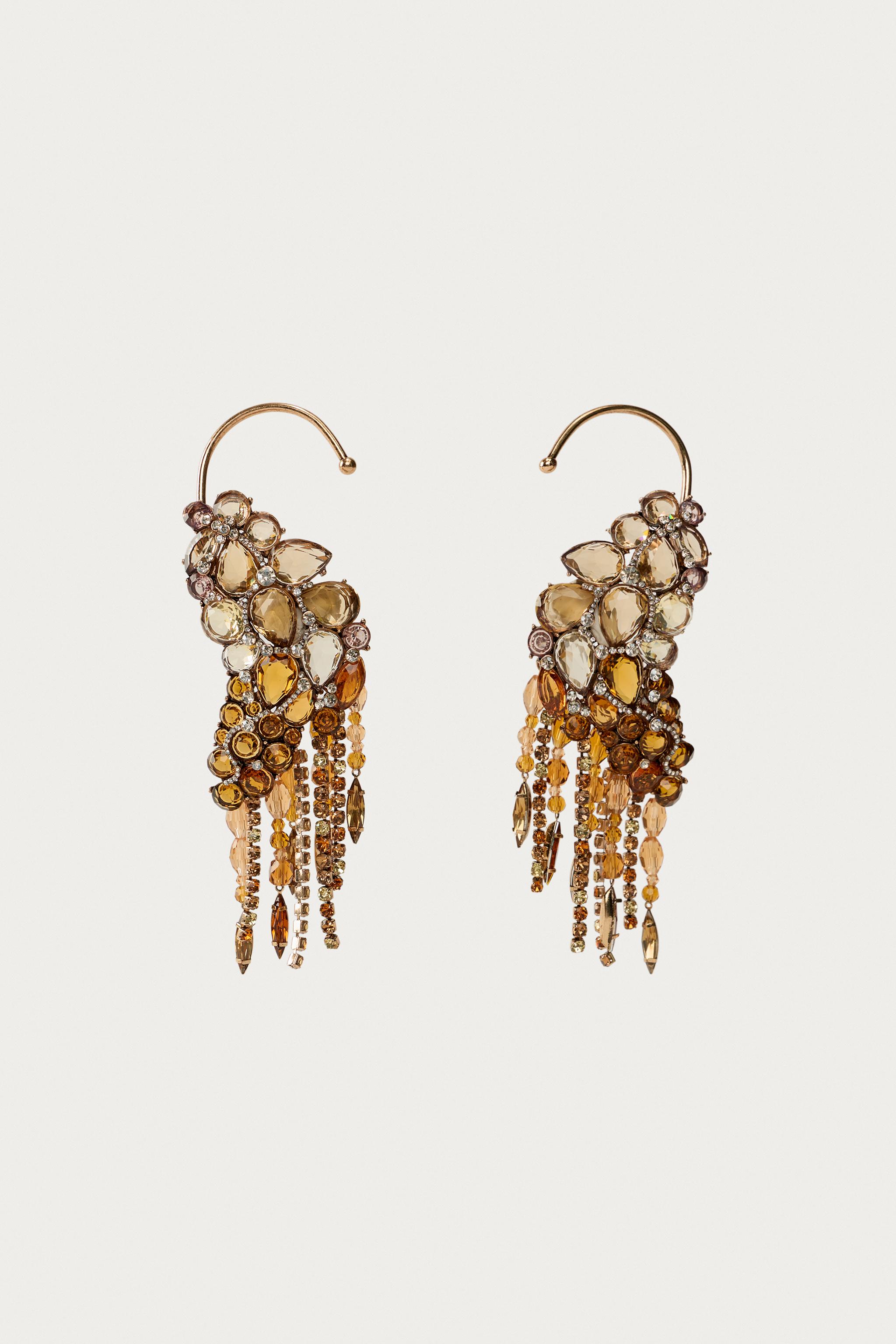 MARISA BERENSON X ZARA SPARKLY JEWEL EARRINGS — Golden