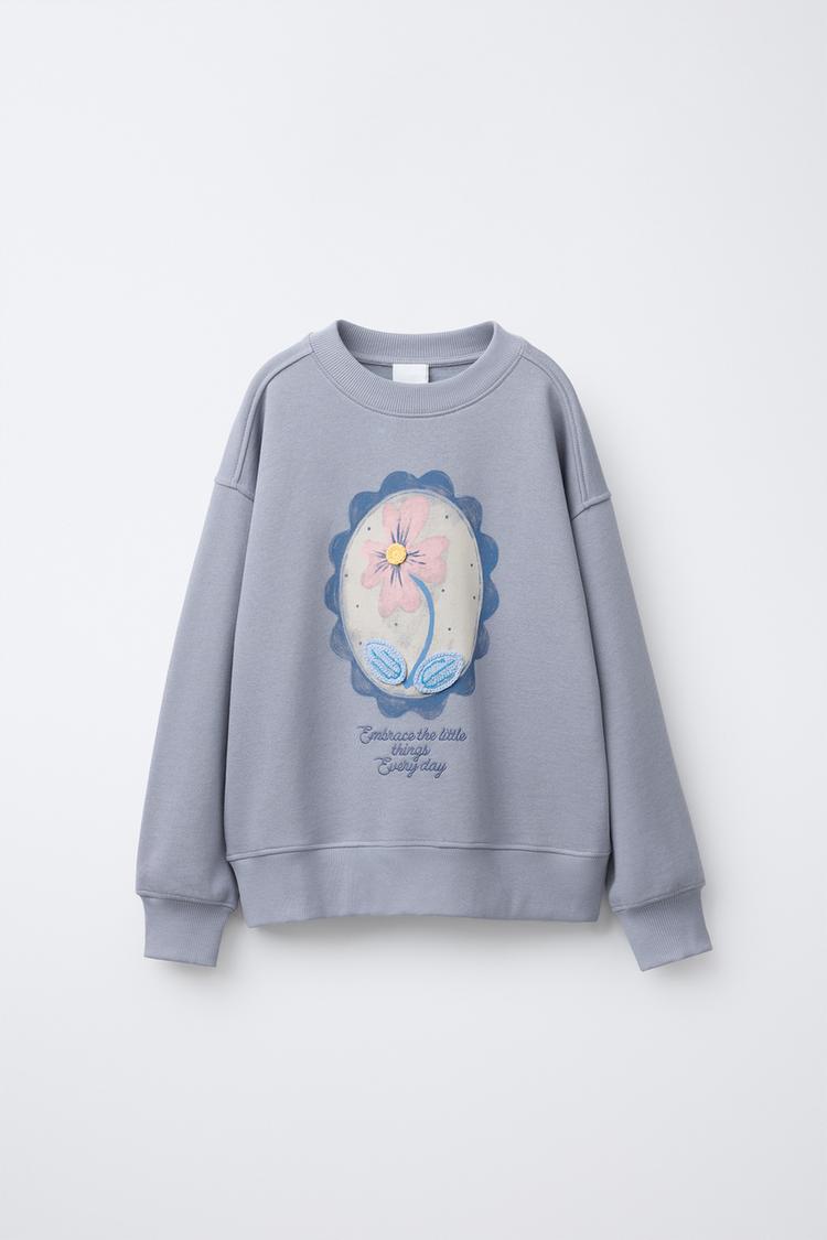 Felpa Donna Felpe Floreali FELPA STAMPATA FIORI E DETTAGLIO PUNTO