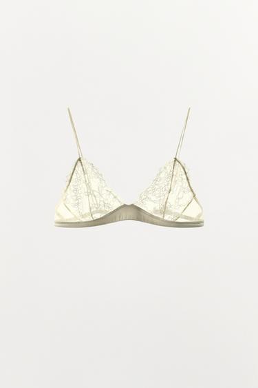Zara LACE TRIANGLE BRA - Ecru