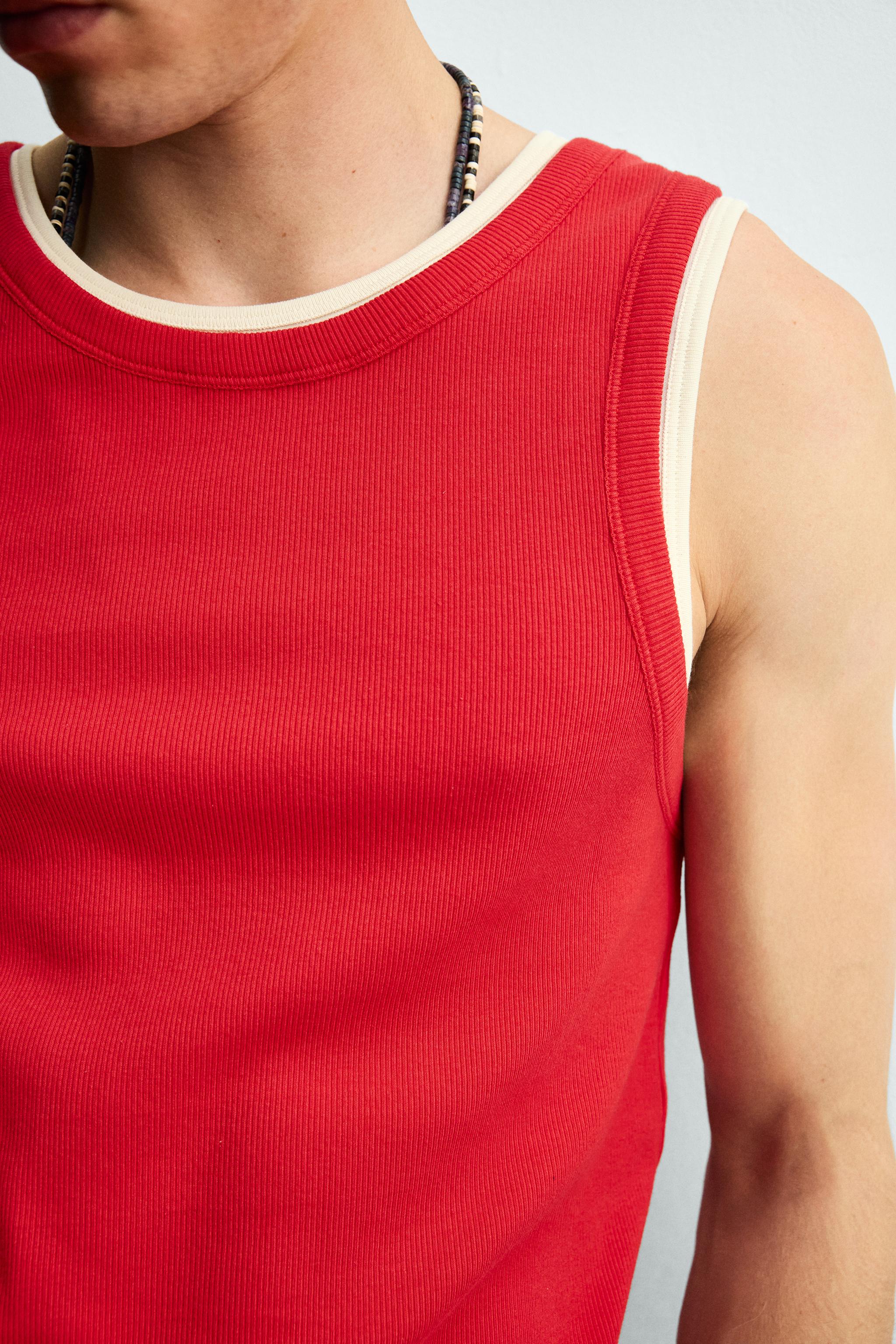 DOUBLE RIBBED TANK TOP - White / Red | ZARA United States