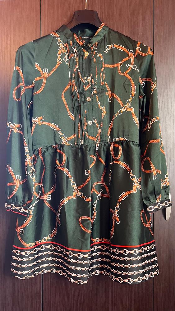 zara green chain dress PRINT | SECOND HAND Green satin dress