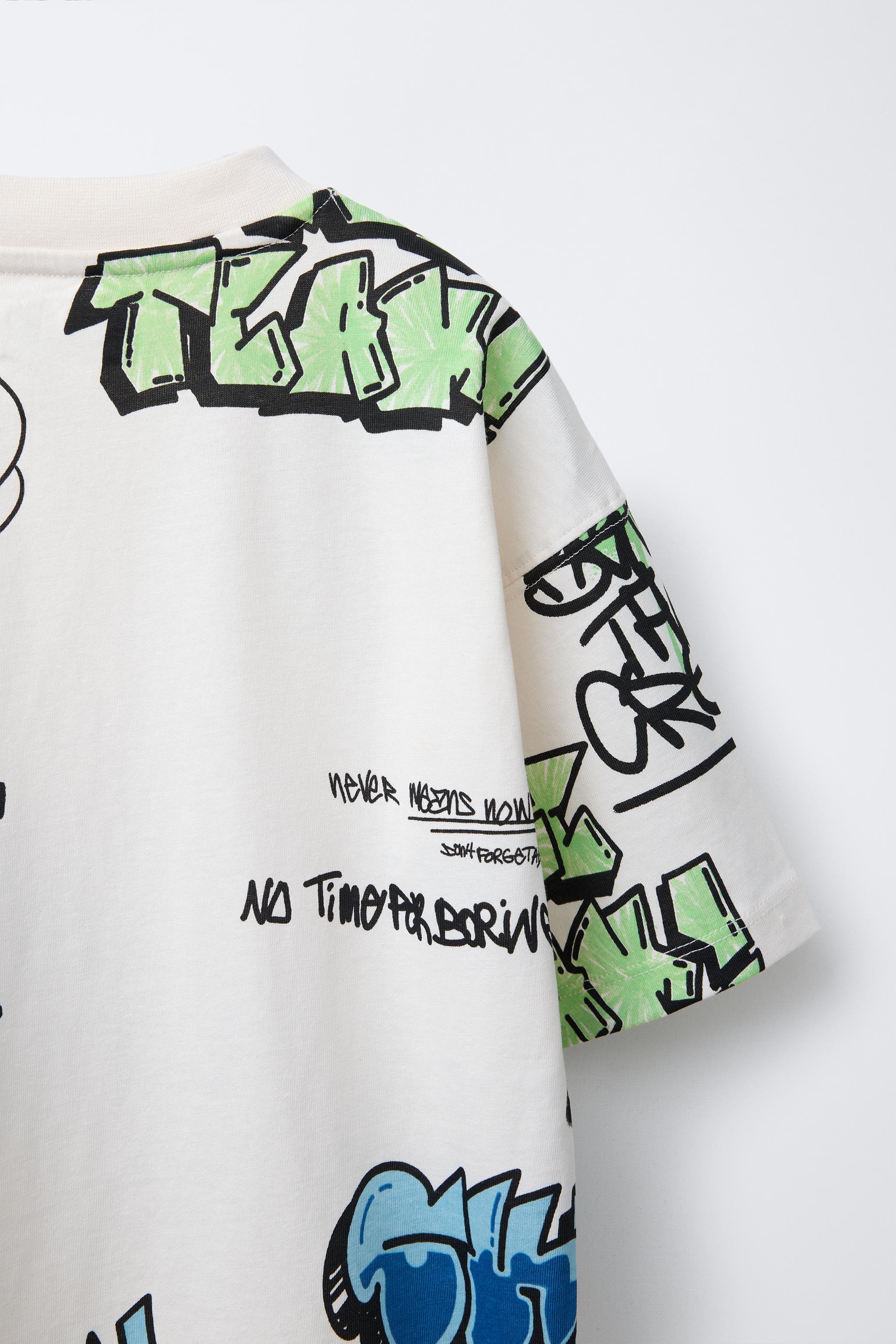 グラフィティプリント柄Tシャツ - オフホワイト | ZARA Japan
