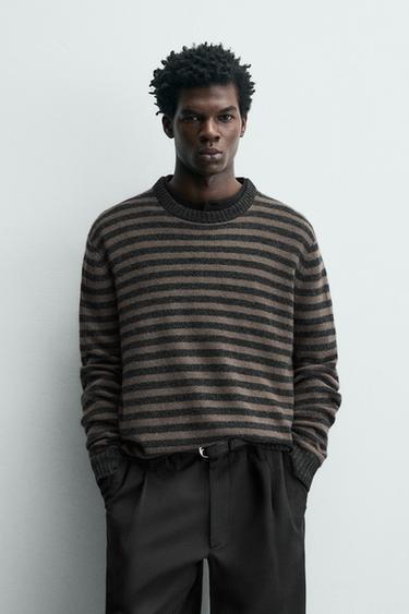 STRIPED WOOL - YAK JUMPER - Chocolate by Zara