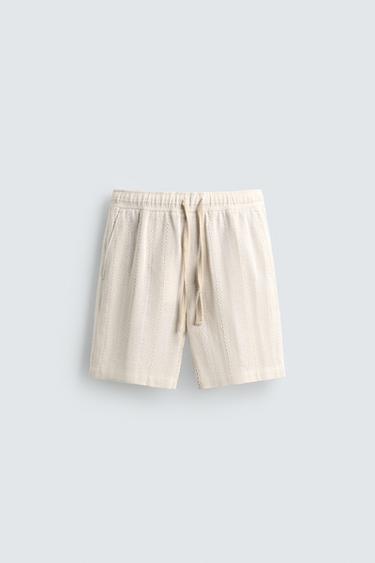 Zara GEOMETRIC JACQUARD SHORTS - Ecru