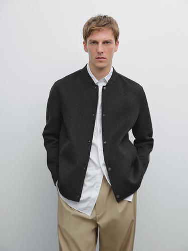 Zara Double-layer wool blend bomber jacket - Anthracite grey