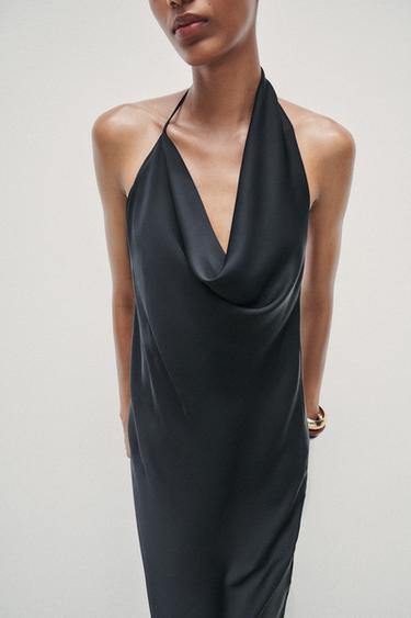 ASYMMETRIC SATIN MIDI DRESS - Black by Zara - Image 2