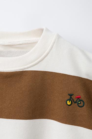 SWEAT À RAYURES BRODÉ - Marron / Écru de Zara - Image 2