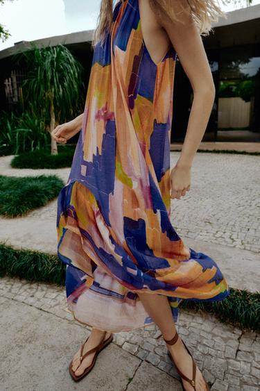 ASYMMETRIC HEM PRINTED DRESS - Multicoloured by Zara