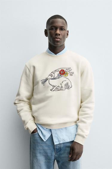 EMBROIDERED RABBIT SWEATSHIRT - Oyster-white by Zara