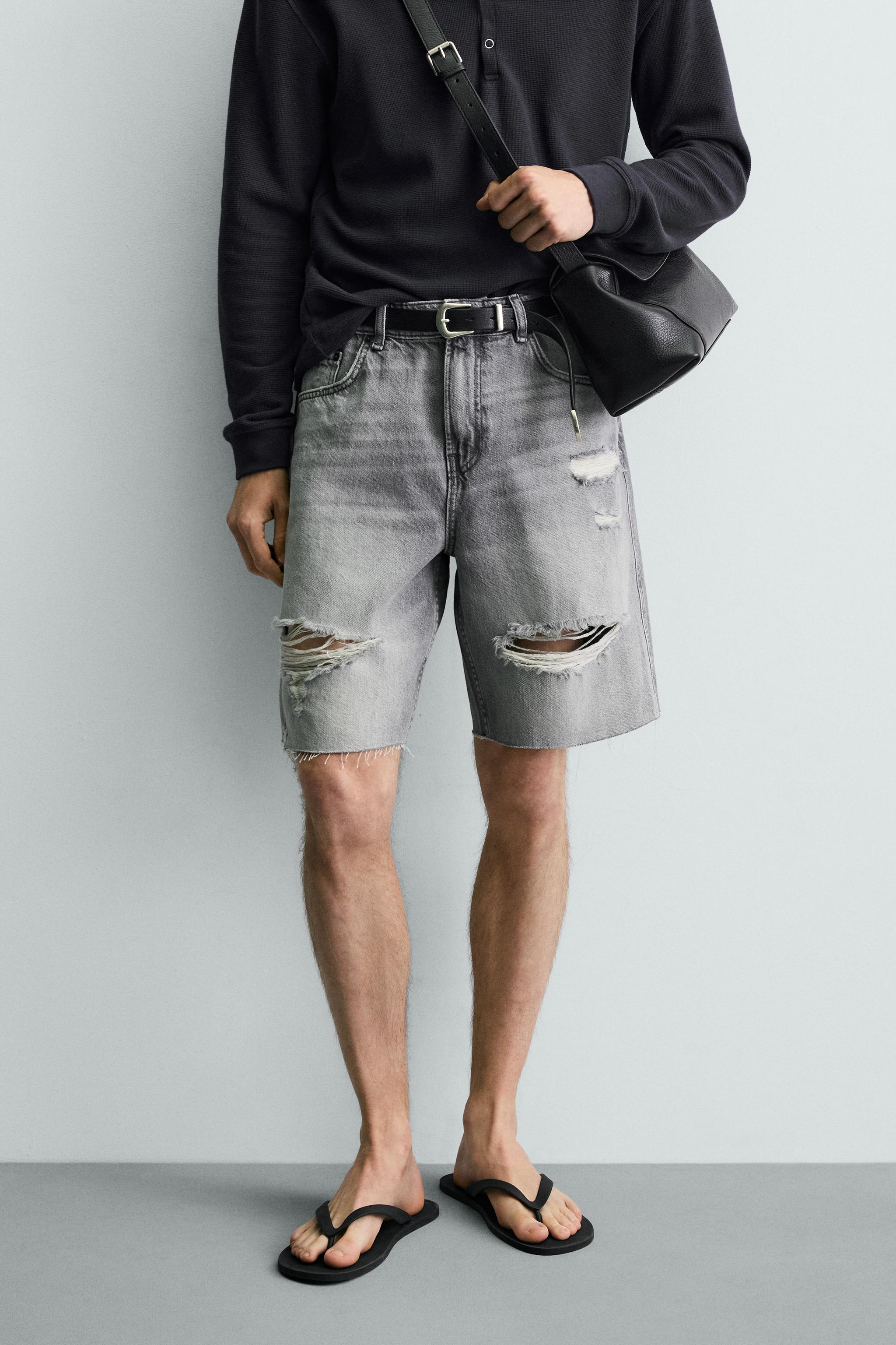 RIPPED RELAXED FIT DENIM SHORTS