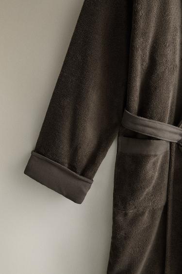 COTTON BATHROBE WITH APPLIQUÉ FABRIC - Dark mink by Zara - Image 2