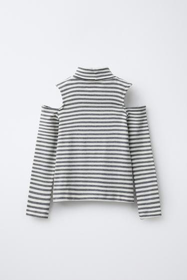 TURTLENECK CUT-OUT T-SHIRT - striped by Zara - Image 1