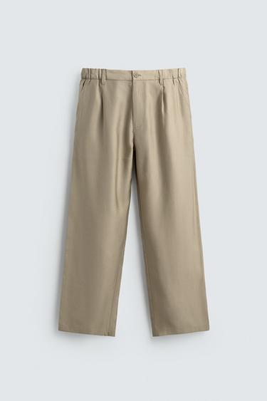 FLOWING PLEATED TROUSERS - Olive green by Zara