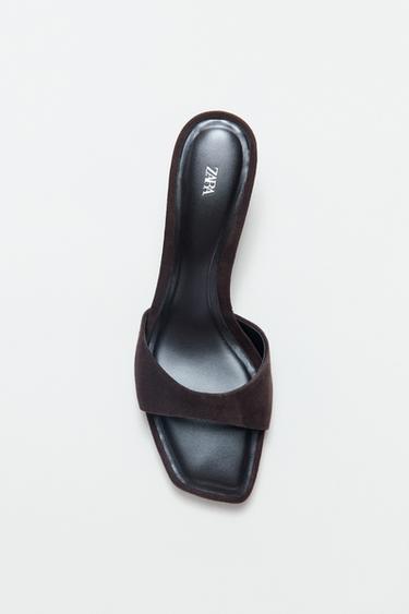 Zara SUEDE HEELED SANDALS - Chocolate Brown