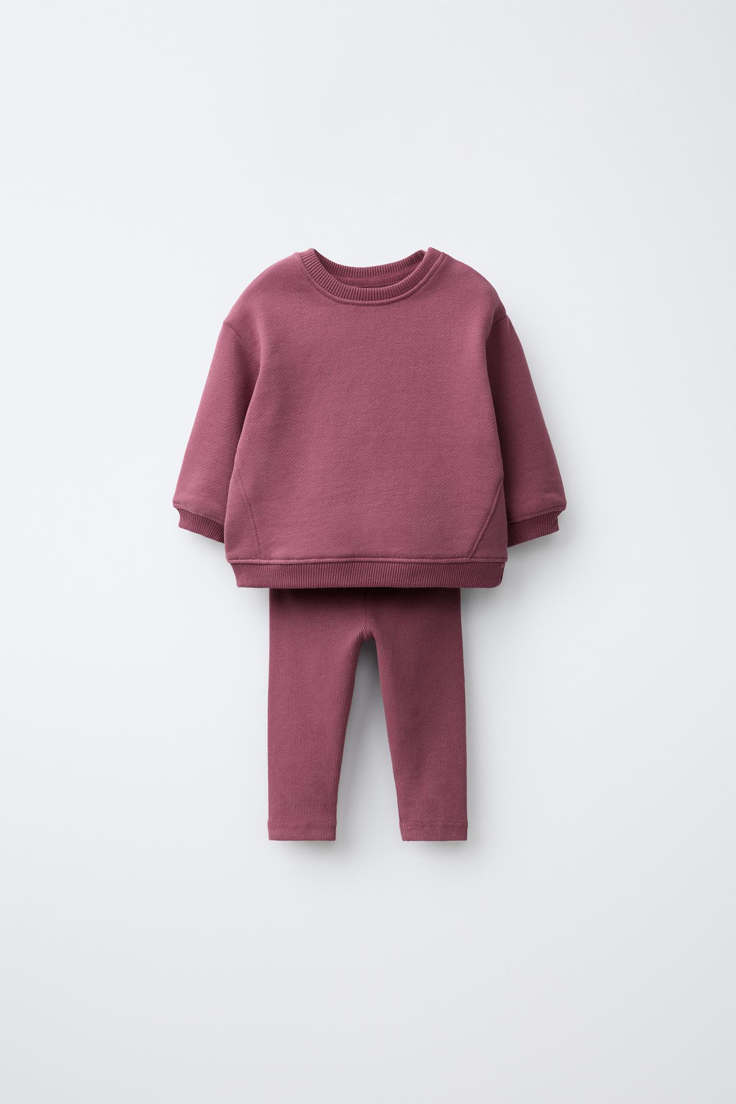 Детский комплект Zara Label Sweatshirt and Plain Legging Set, цвет: Тёмный бордовый — фото 1