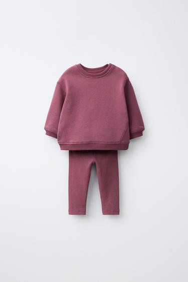 Zara LABEL SWEATSHIRT AND PLAIN LEGGING SET - Dark burgundy - Image 0